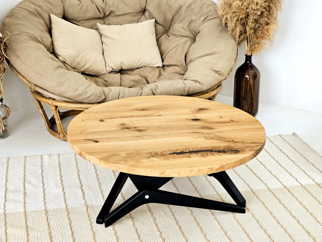 Round Oak Transformer Table 2 in 1 Coffee and Dining Table With Epoxy ...