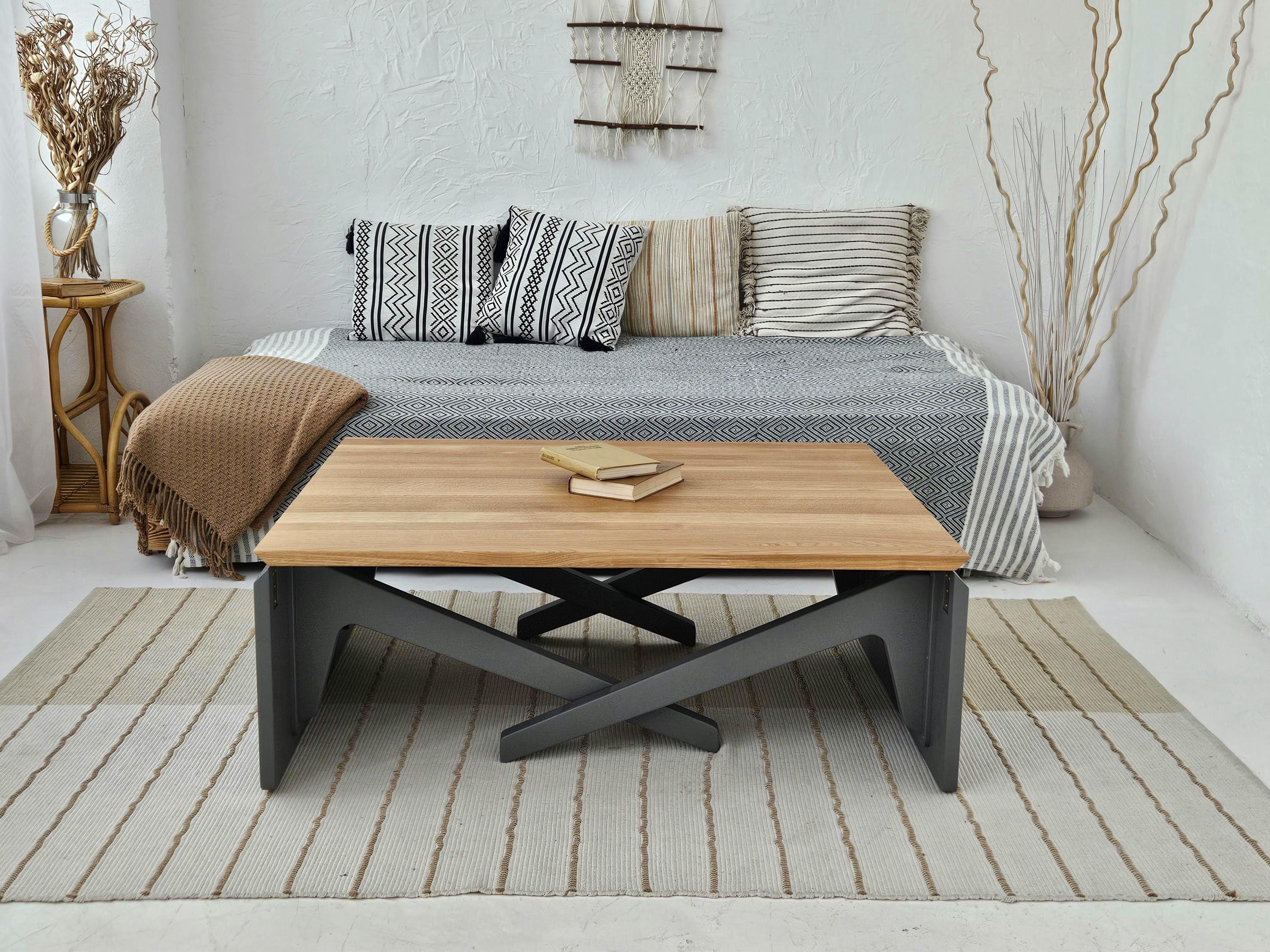 Verstellbarer Couchtisch zum Esstisch – Platzsparender, wandelbarer Tisch | Ausziehbare Massivholzmöbel für kleine Wohnungen und moderne Einrichtungen