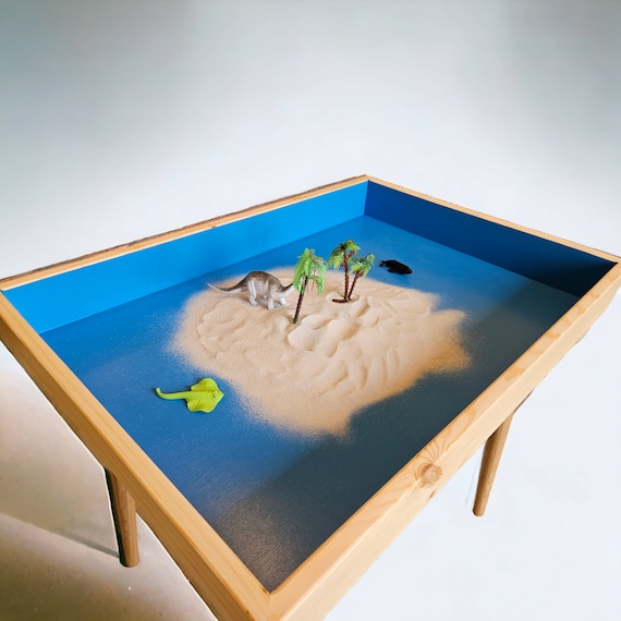 Terapia della sabbia junghiana | sabbiera Montessori in legno naturale con coperchio e gambe | realizzata in legno | fatta a mano | per bambini e adulti - Italia