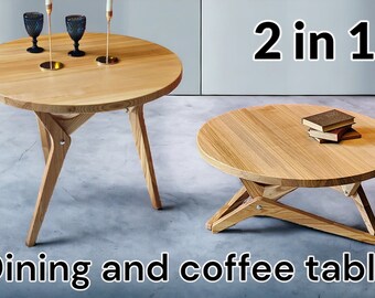 Round 2-in-1 dining table and coffee table, transformer made of wood | wooden coffee table | unique coffee table | unique coffee table