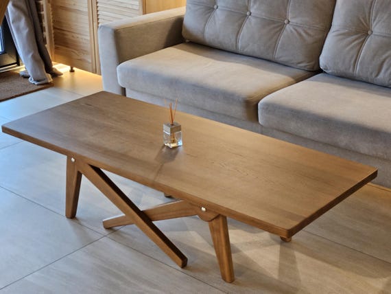 Solid Wood Transformer Table – Adjustable Height Coffee and Dining