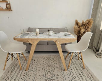 Mesa de centro y comedor de cerámica ajustable, muebles modernos de madera maciza con superficie resistente a los arañazos, mesa hecha a mano, mesa de comedor hecha a mano