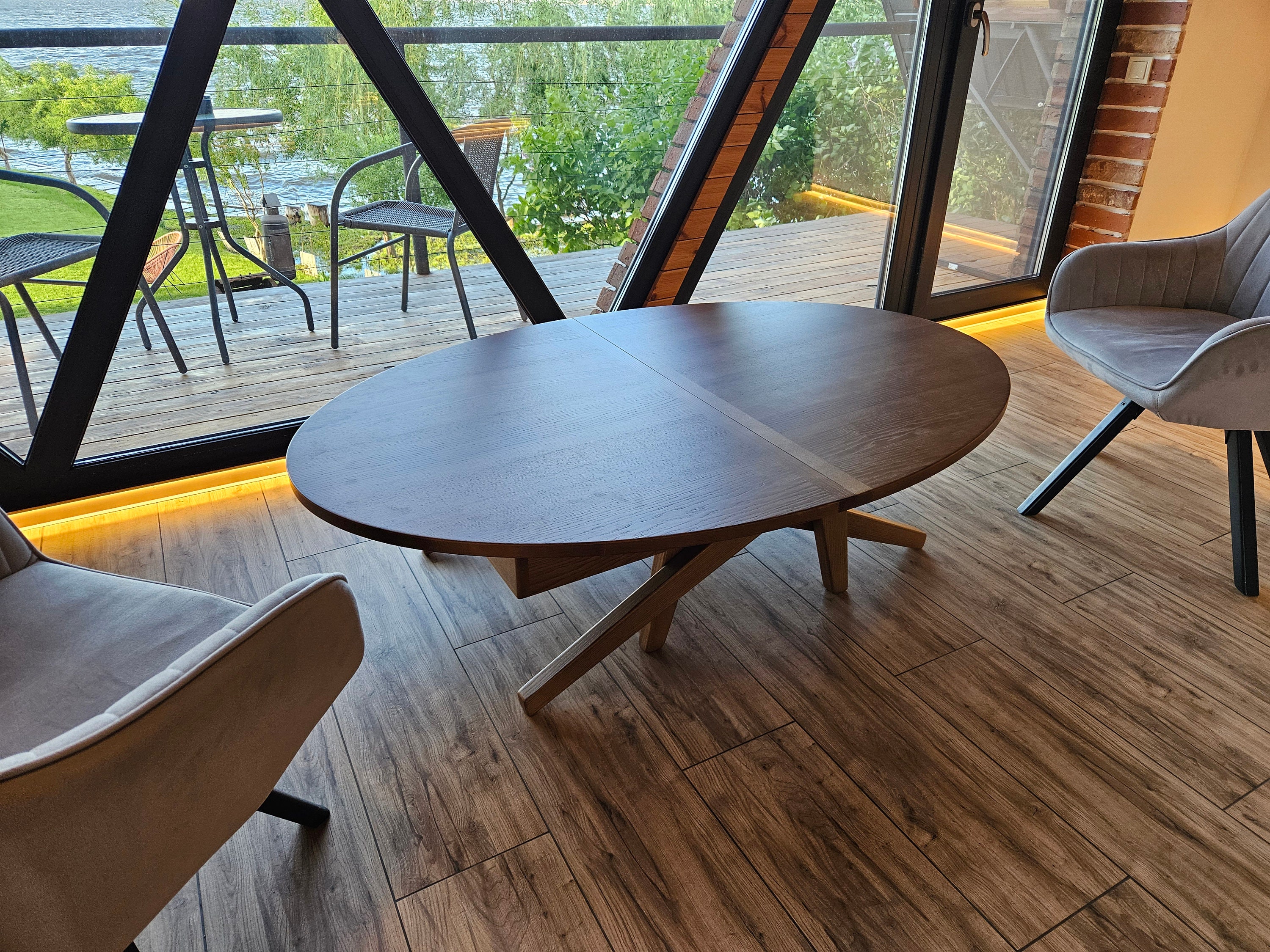 Solid Wood Coffee Table Height and Width Adjustable Oval Table 4 in 1 Transformer Dining Table Sliding Table Dining Table Etsy Canada