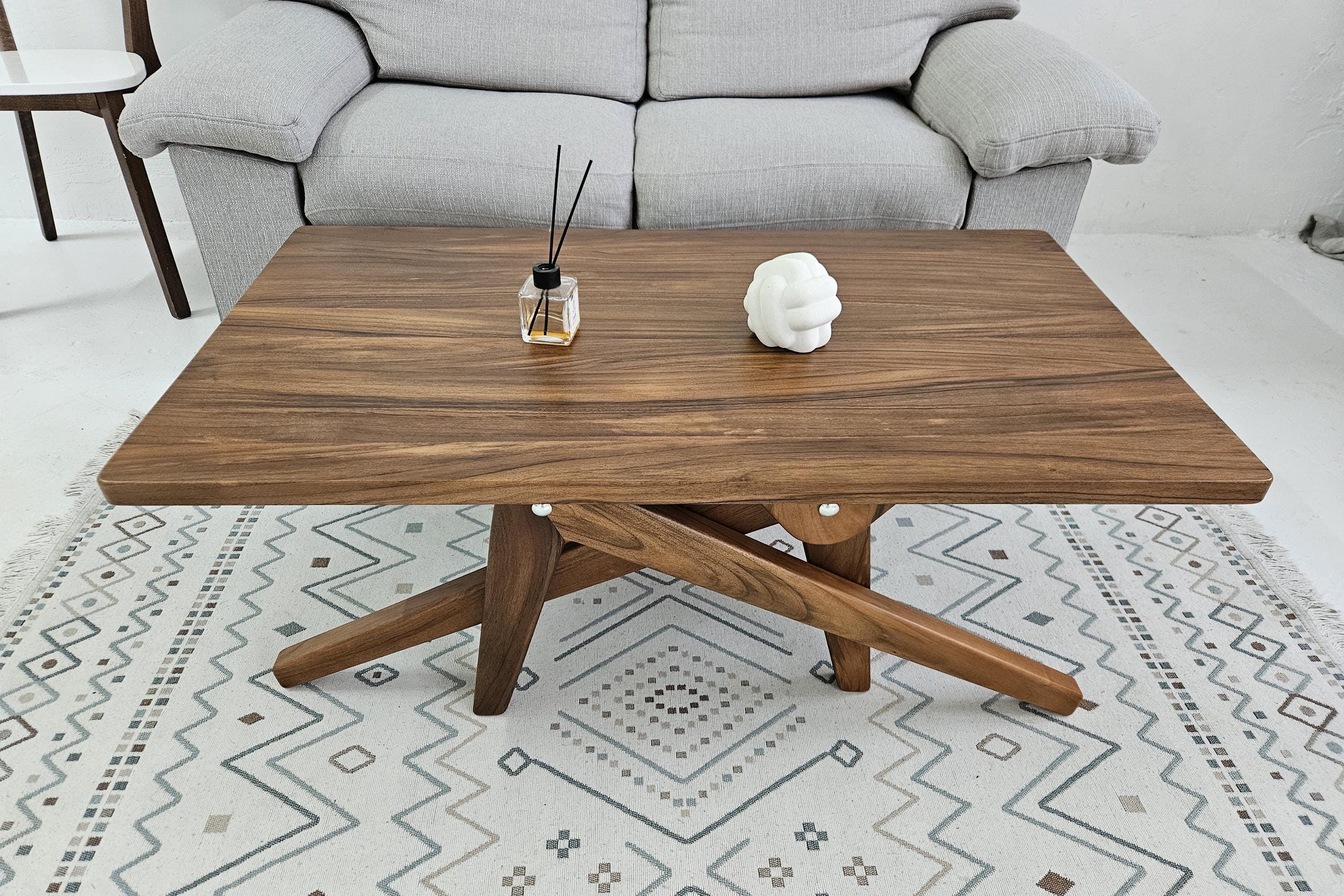 Versatile Walnut Dining & Coffee Table | Height Adjustable Transformer Folding Desk for Living Room | handiwork table, walnut coffee table