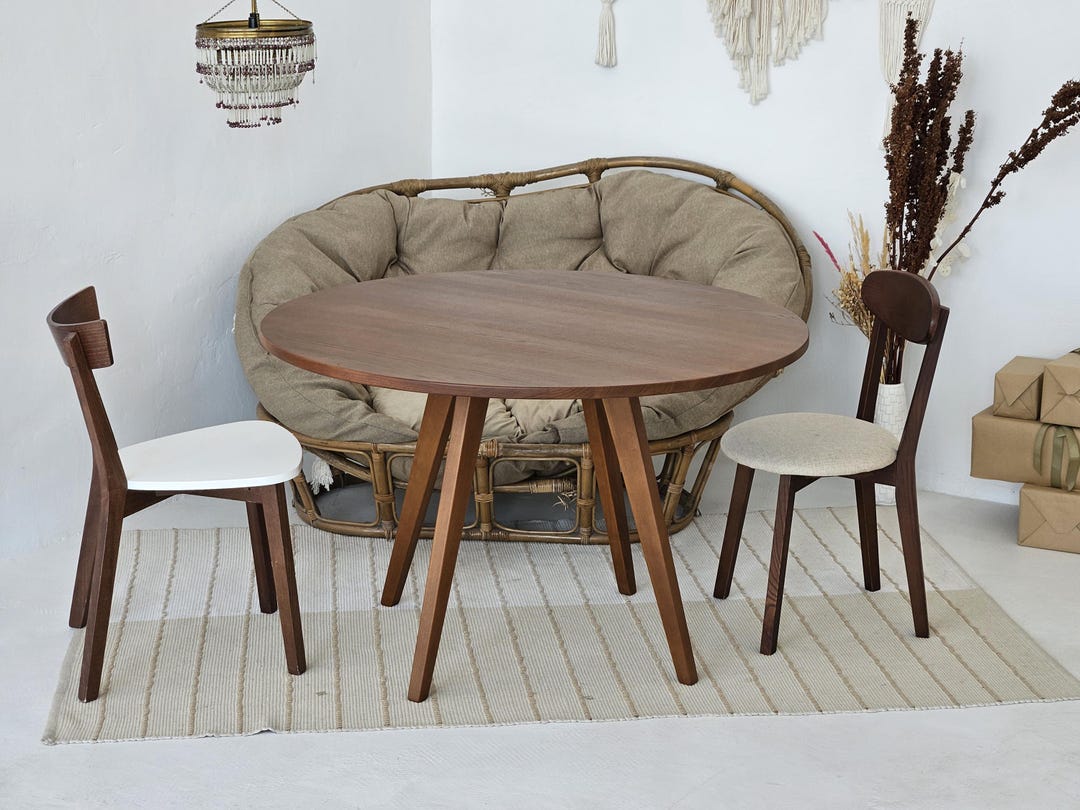 Round Wooden Dining Table on 4 Legs – Scandinavian Style Table – Solid ...