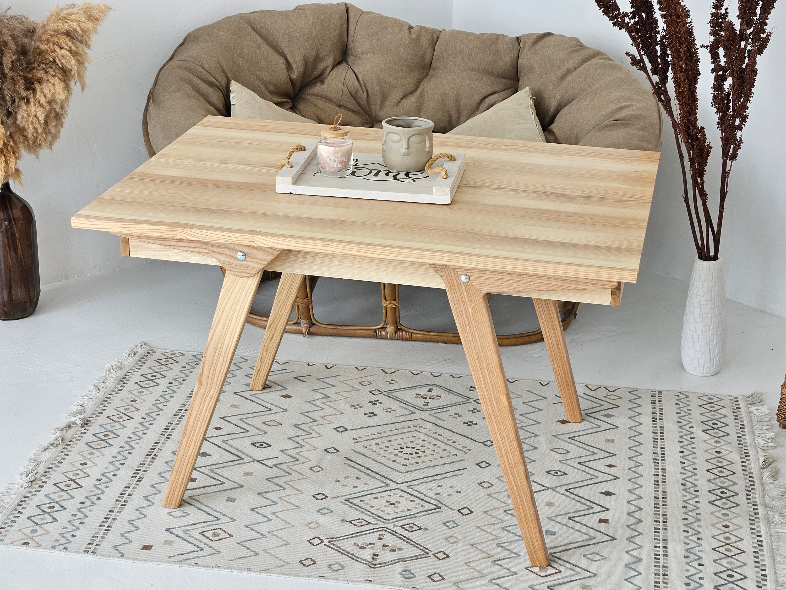 4-in-1 Transformer Dining Table Solid Wood Coffee Table Sliding Table ...