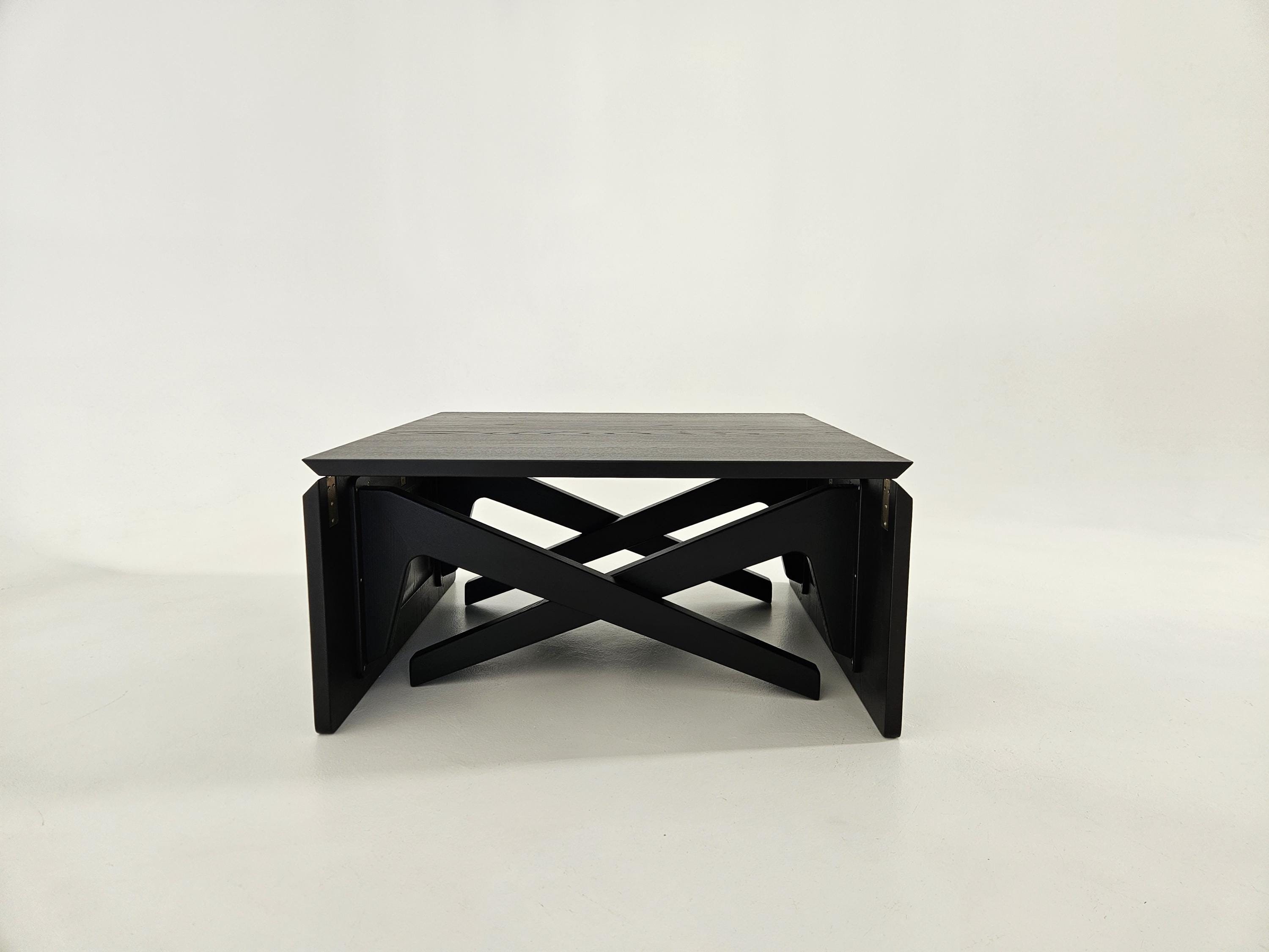 Transforming 2-in-1 dining and coffee table, handmade wood folding table, height adjustable, handmade coffee table, black coffee table