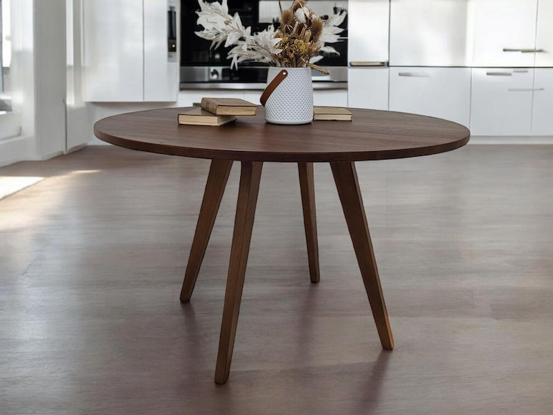 Handcrafted Scandinavian Round Wooden Dining Table - Solid Oak ...