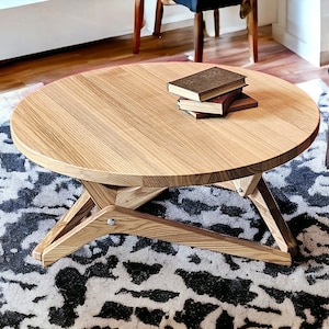 Transformable Oak Round Wooden Coffee Table 2 in 1 with Adjustable Height / dining table / Height-changeable table / Transformer table