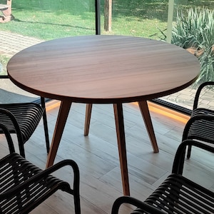 Round wooden round dining table, solid wood round table, stylish round wood dining table, classic wood table, Scandinavian style wood table