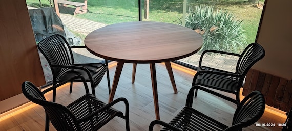Round wooden round dining table, solid wood round table, stylish round wood dining table,  classic wood table, Scandinavian style wood table