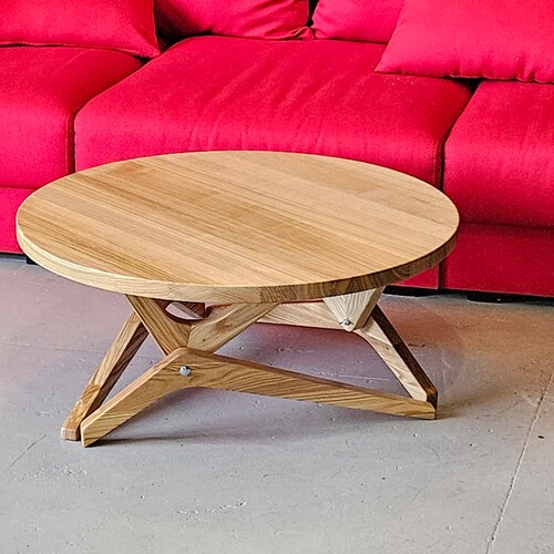 Round Oak Coffee to Dining Table | Solid Wood Transformer | Adjustable Height Extendable Lift Top Table