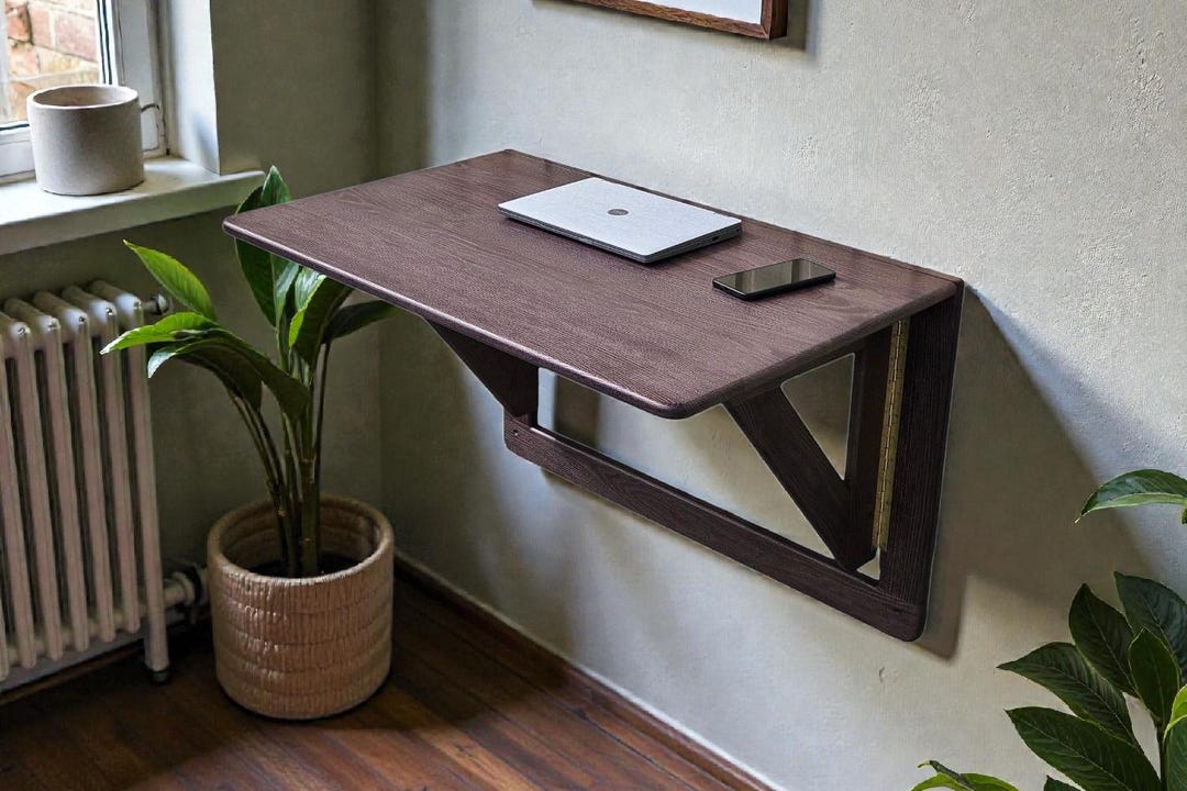 Wall Mounted Solid Wood Folding Desk Space Saving Drop Leaf Table ...