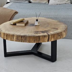 Rustic Tree Stump Coffee Table with Epoxy Resin – Live Edge Wood Centerpiece, Modern Natural Wood Table for Living Room or Loft Decor