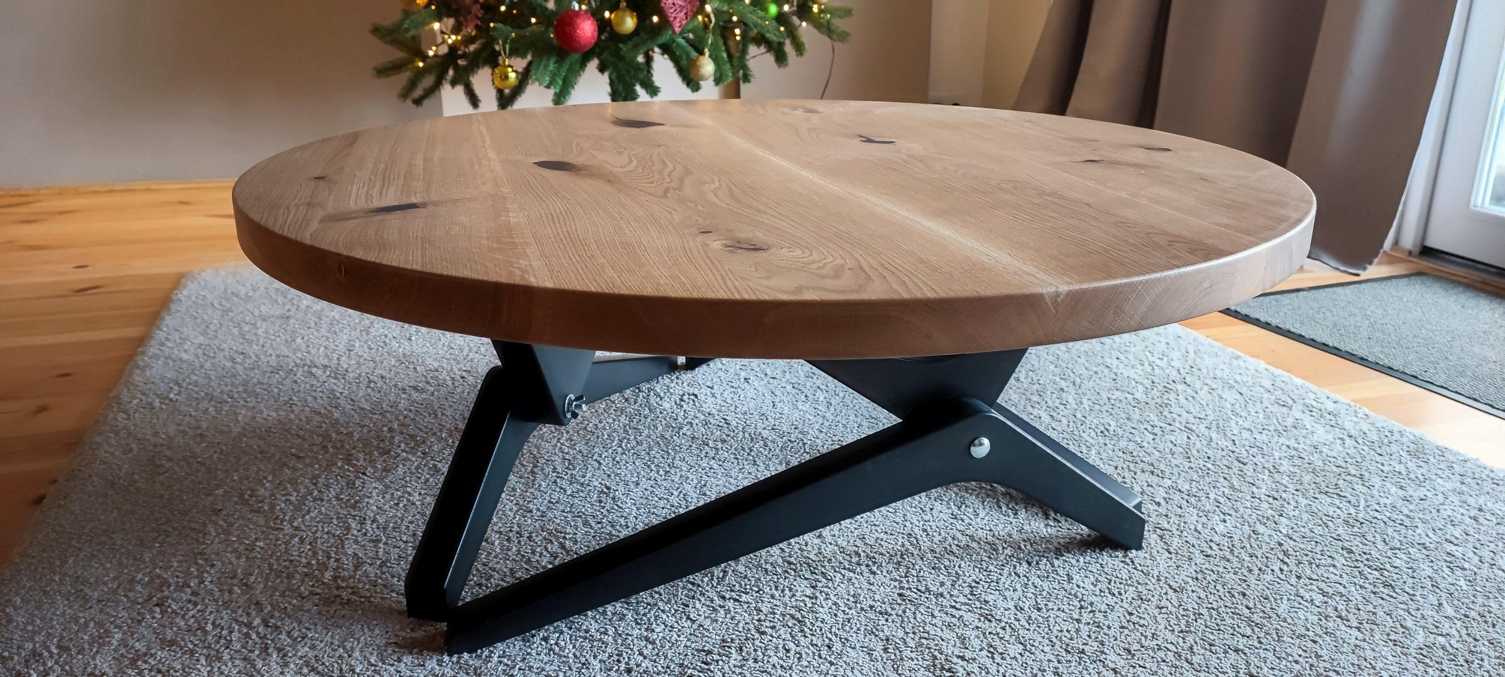 Round wooden 2-in-1 transformer coffee table with variable height | solid wood dining table | handcrafted oak table | oak coffee table