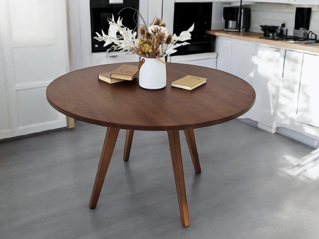 Handcrafted Scandinavian Round Wooden Dining Table - Solid Oak ...
