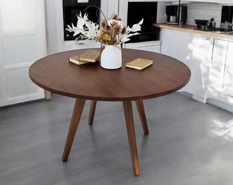 Handcrafted Scandinavian Round Wooden Dining Table - Solid Oak, Minimalist Design for Kitchen & Home