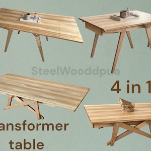 4-in-1 Transformer Dining Table Solid Wood Coffee Table Sliding Table ...