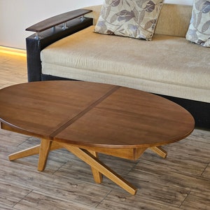 Height and width adjustable oval table | 4-in-1 transformer dining table | solid wood | coffee table | sliding table | dining table