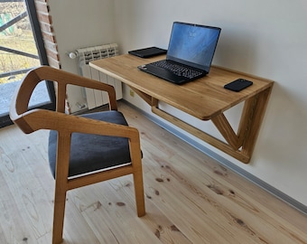 Mesa plegable de roble para montar en la pared: escritorio abatible que ahorra espacio para cocina, oficina y espacios pequeños: tamaños personalizables y calidad artesanal