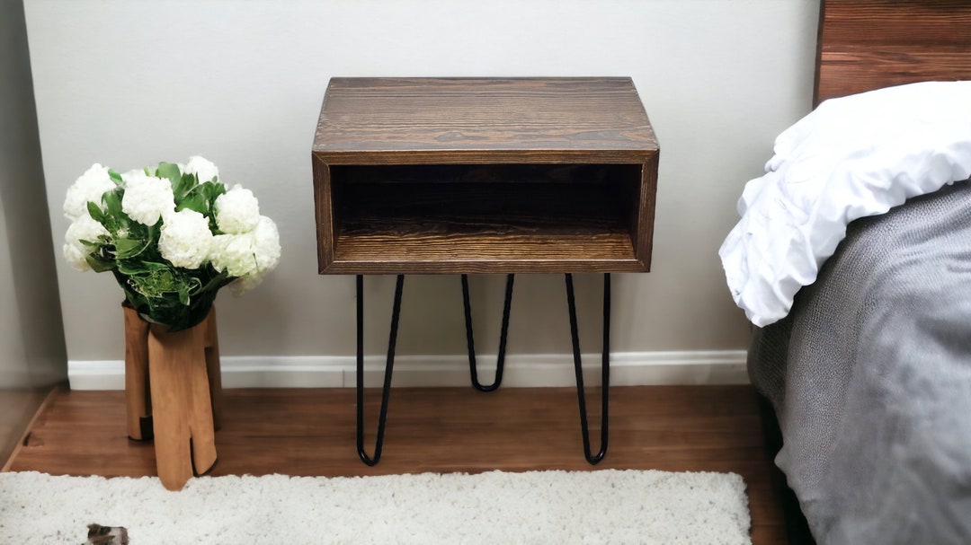 Bedside Table on Solid Wood Legs Bedside Table Made of Wood Etsy
