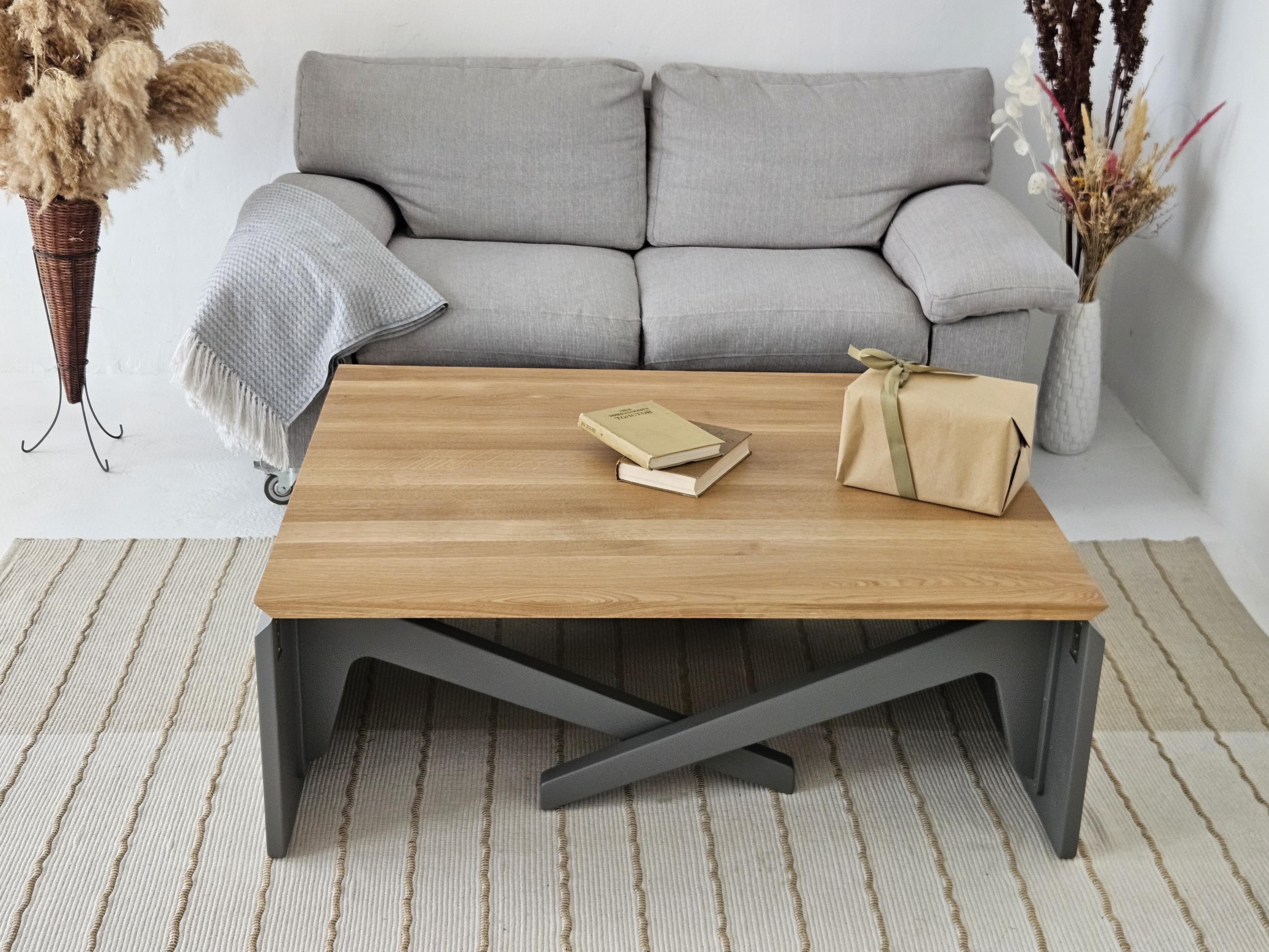 LoKori Tavolino da caffè Moderno e Semplice, Tavolo Centrale Rettangolare per Soggiorno, Grande Tavolino Pieghevole, Tavolo D'accento per Camera da Letto, Ufficio, Balcone, Ufficio,C-100 * 60 * 71cm