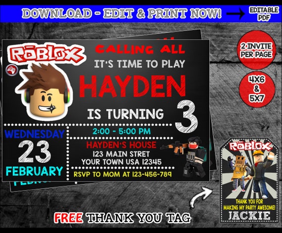 Roblox Invitation Roblox Birthday Invitation Roblox Party Invitation Roblox Birthday Party Invite Roblox Thank You Pdf Instant Download - 