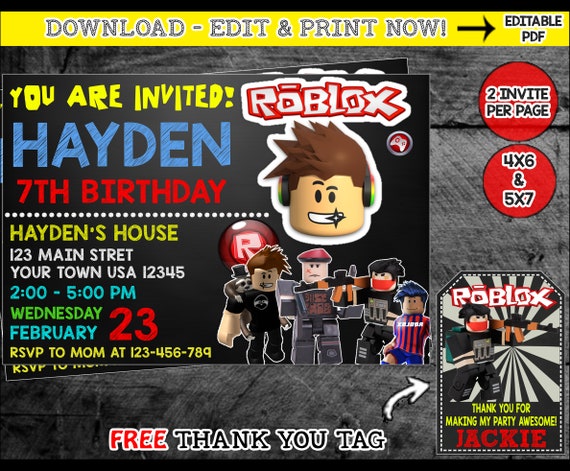 Roblox Invitation Roblox Birthday Invitation Roblox Party Invitation Roblox Birthday Party Invite Roblox Thank You Pdf Instant Download - 