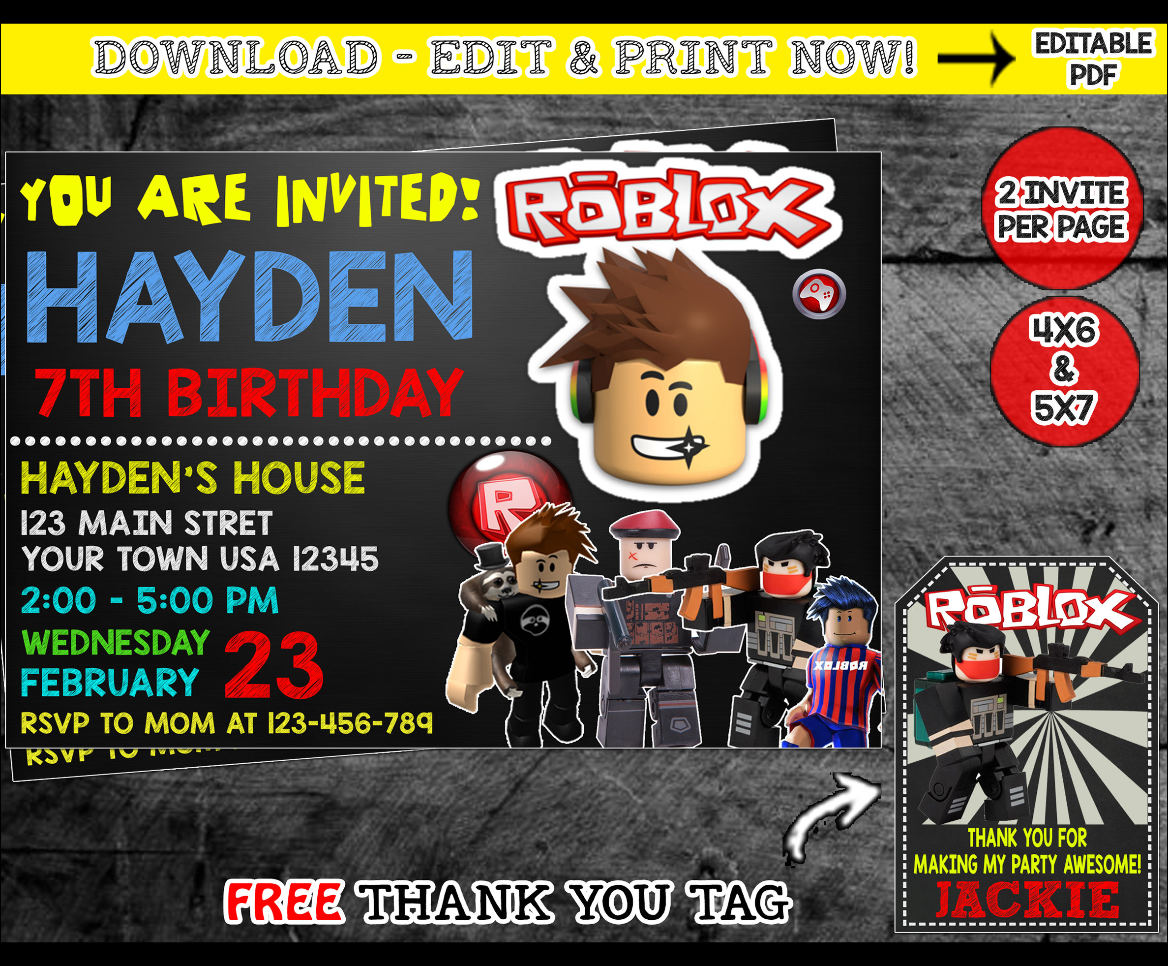 Roblox Invitation Roblox Birthday Invitation Roblox Party Invitation Roblox Birthday Party Invite Roblox Thank You Pdf Instant Download -