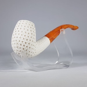 Lattice Bent Billiard Bent Stem Meerschaum Pipe, Block Meerschaum, Unsmoked Meerschaum