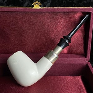 Large Bowl Smooth Pipe, Embossed Smooth Pipe, Meerschaum Pipe, Classic Pipe with Silver Fitting, Classical Pipe