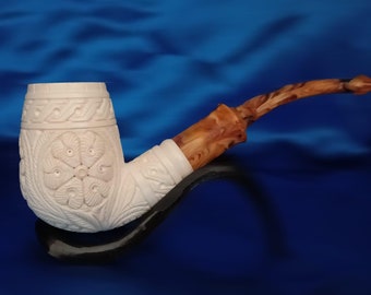 Handgeschnitzte floral gebogene Meerschaum Pfeife, der Block Meerschaum, handgeschnitzte Meerschaum Pfeife, türkischer Meerschaum, rose geprägte Pfeife