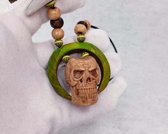 Scary Skull Necklace, Edgy Skull Accessory, Wood Pendant, Handmade Crow Gift, Unique Artisan Pendant, Hornbeam Wood, Halloween Skulls