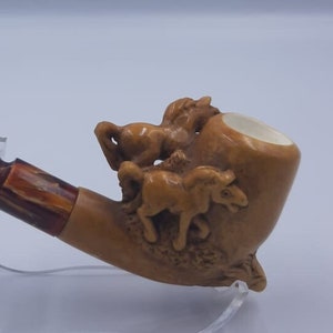 Meerschaum Pipe Horse, Hand-Carved Meerschaum Pipe, Brown Horse Pipe, Unsmoked Meerschaum, Block Meerschaum Horse Pipe