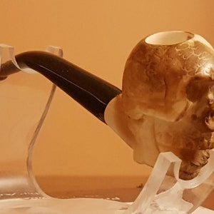 Hand Carved Skull Meerschaum Pipe, Unsmoked Pipe, Block Meerschaum