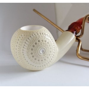 Classic Lattice Bent Meerschaum Pipe, The Block Meerschaum, Hand Carved Meerschaum Pipe, Turkish Meerschaum