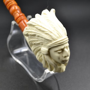 Tubo di schiuma di mare con testa indiana intagliato a mano, tubo di schiuma di mare intagliato, intagliato a mano, il miglior blocco di schiuma di mare, tubo di schiuma di mare a blocchi