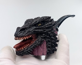 Personalized LARGE Pipe, Purple Dragon, Briar Pipe with Tamper, Acrylic Stem, Pipe From Briar Wood, Khuzdul Alphabet, Smaug Pipe