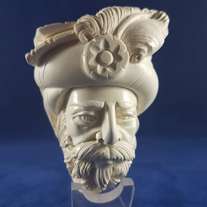 GRANDE pipa di schiuma di mare con testa del sultano, schiuma di mare a blocchi, schiuma di mare a blocchi, schiuma di mare turca, pipa con custodia montata, pipa del sultano ottomano