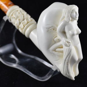Moon and Naked Woman Pipe, Unsmoked Meerschaum Artwork, Block Meerschaum Pipe, Artwork Pipe