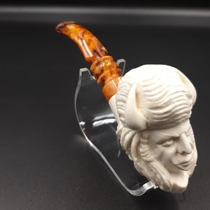 Pipa in schiuma di mare vichinga intagliata a mano, pipa da guerriero vichingo, pipa in schiuma di mare a blocchi