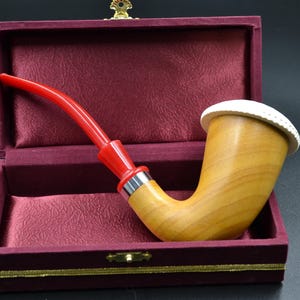 Lattice Calabash Meerschaum Pipe, Red Stem Calabash Wood, Block Meerschaum Bowl, Elegant Curved Pipe, Unsmoked Pipe