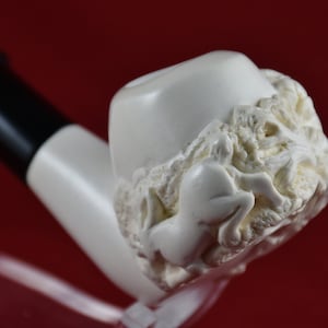 Hand Carved Lion Figure Pipe, Meerschaum Pipe, Block Meerschaum, Unsmoked Meerschaum