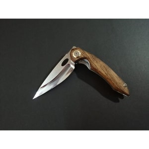 Personalized Folding Knife, Pocket Knife, Walnut Wood Handle, Handmade Pocket Knife, Custom Knife, Gift for Him,  Stainless steel 441