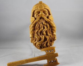 Krieger Meerschaum Pfeife, Zwergen-Pfeife, Block Meerschaum, Unsmoked Meerschaum, Axt-schwingender Krieger, Ring Abenteuer Begleiter