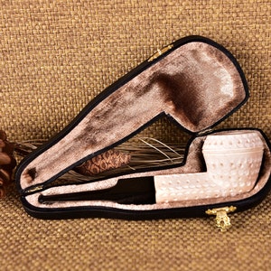 Bulldog Pipe, Round Lattice Pipe, Meerschaum Pipe, Acrylic Stem, Push Pull System, The Best Quality Meerschaum, Unsmoked Meerschaum