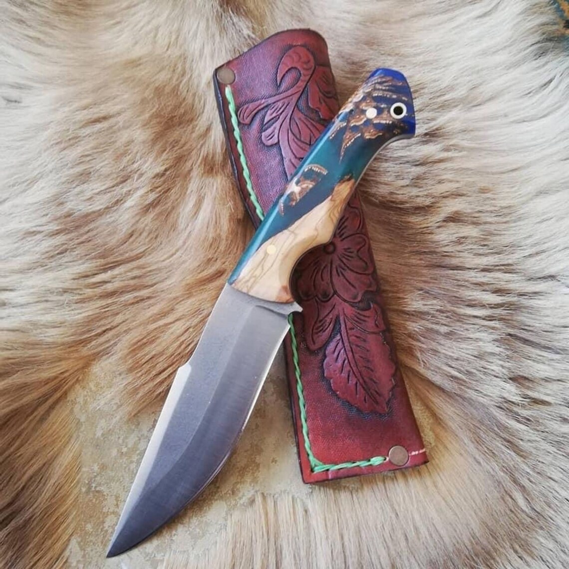 Personalized Handmade Knife Epoxy and Padauk Wood Handle Etsy
