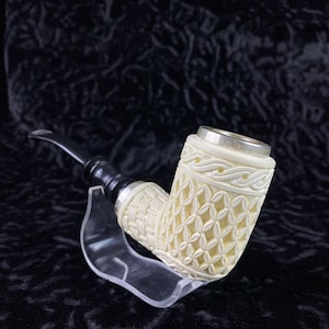 Large Bowl Pipe, Deep Lattice Meerschaum Pipe, Silver Block Meerschaum, Turkish Meerschaum, Handmade Pipe, Genuine Meerschaum