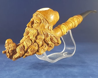 Große bärtige Mann-Meerschaum-Pfeife, die beste Block-Meerschaum, türkische Meerschaum, ungerauchte Meerschaum-Pfeife alter Mann raucht