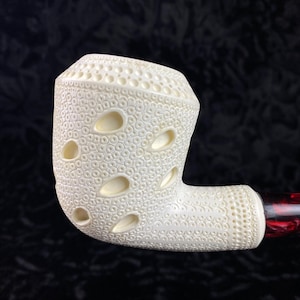 Large Lattice Bulldog Pipe, Elegant Lattice Pattern Meerschaum Bulldog Pipe, Block Meerschaum, Unsmoked Meerschaum